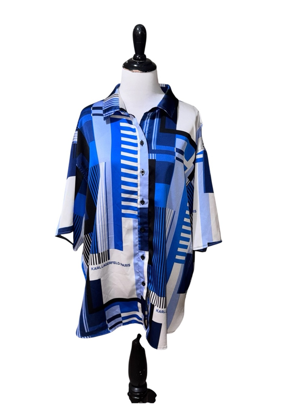 Karl Lagerfeld Paris Women's Size XL Button Down Shirt Bowling Shirt Colorful